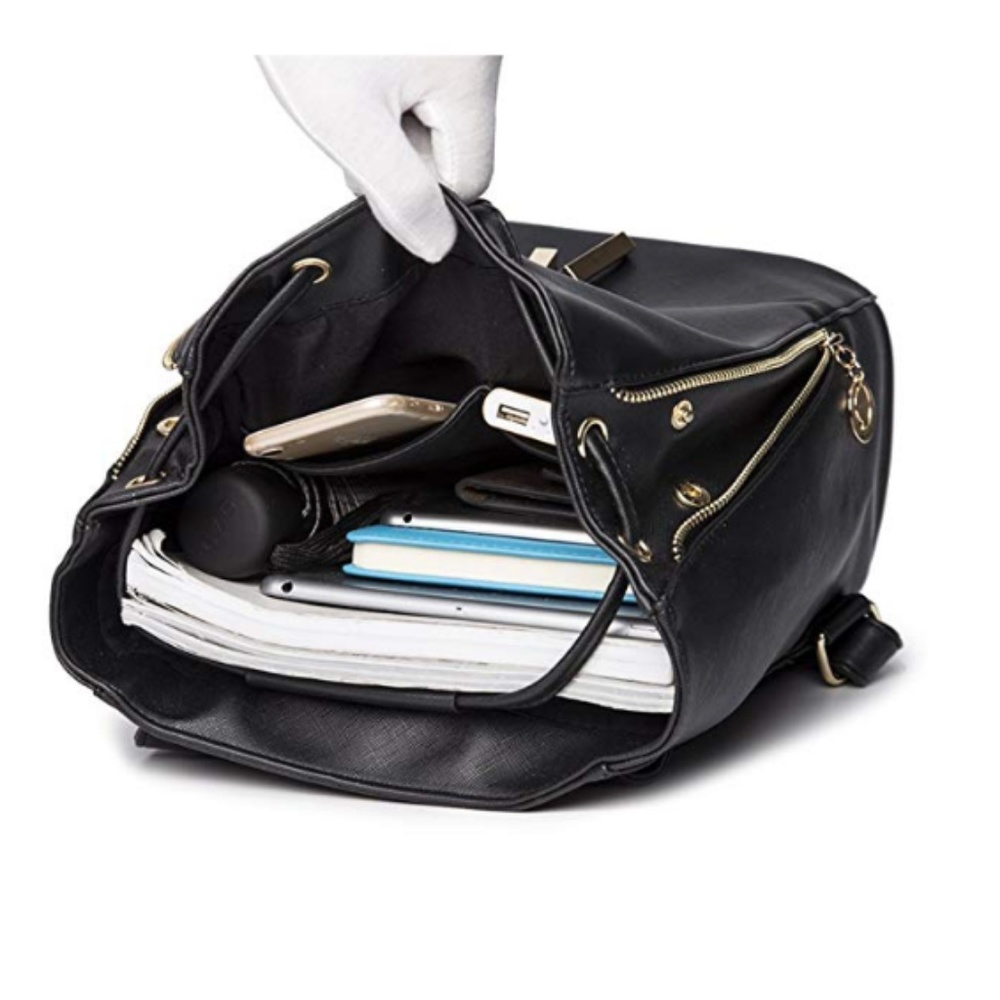 Women's Black PU Leather Backpack Travel bag Girls - Picture 3 of 5